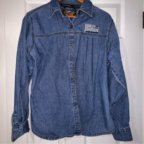 Harley Davidson Vintage Denim Button-Up Shirt - Picture 4 of 7